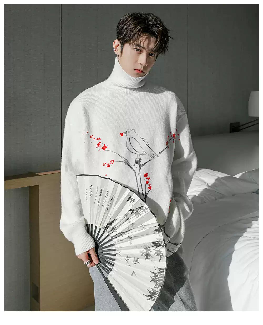 Chuan Cherry Blossom & Bird Knitted Turtleneck-korean-fashion-Turtleneck-Chuan's Closet-OH Garments