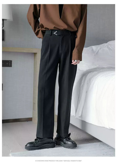 Chuan Chic Buckle Fold Pleats Trousers-korean-fashion-Trousers-Chuan's Closet-OH Garments