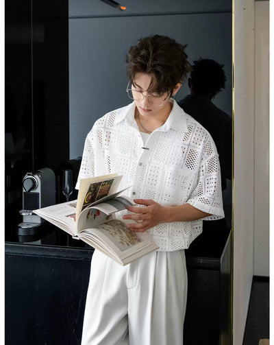 Chuan Chic Hollow Textured Shirt-korean-fashion-Shirt-Chuan's Closet-OH Garments