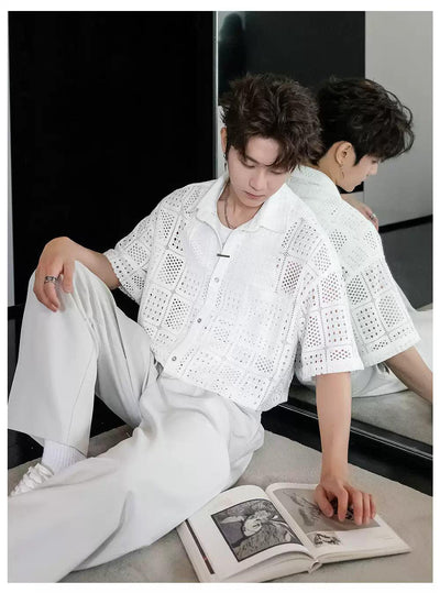Chuan Chic Hollow Textured Shirt-korean-fashion-Shirt-Chuan's Closet-OH Garments