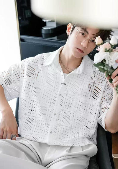 Chuan Chic Hollow Textured Shirt-korean-fashion-Shirt-Chuan's Closet-OH Garments