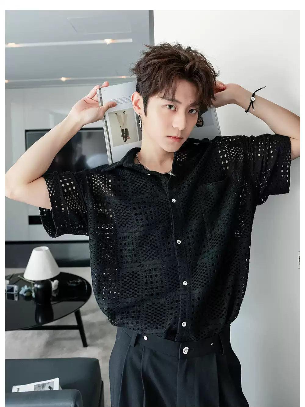 Chuan Chic Hollow Textured Shirt-korean-fashion-Shirt-Chuan's Closet-OH Garments