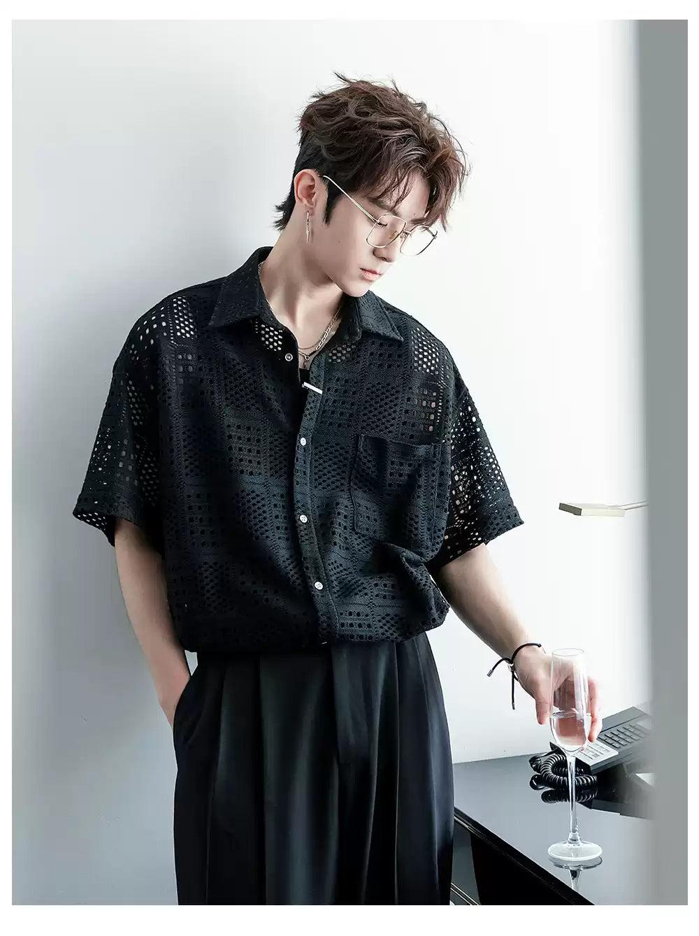 Chuan Chic Hollow Textured Shirt-korean-fashion-Shirt-Chuan's Closet-OH Garments