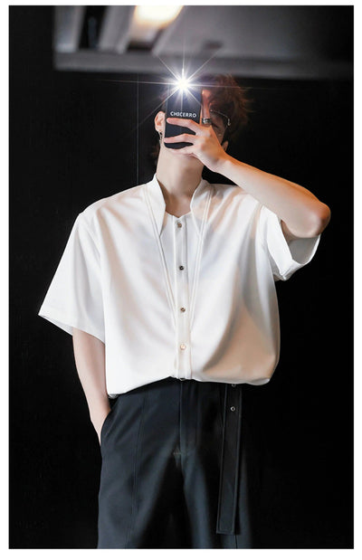 Chuan Chic Spliced Collar Shirt-korean-fashion-Shirt-Chuan's Closet-OH Garments