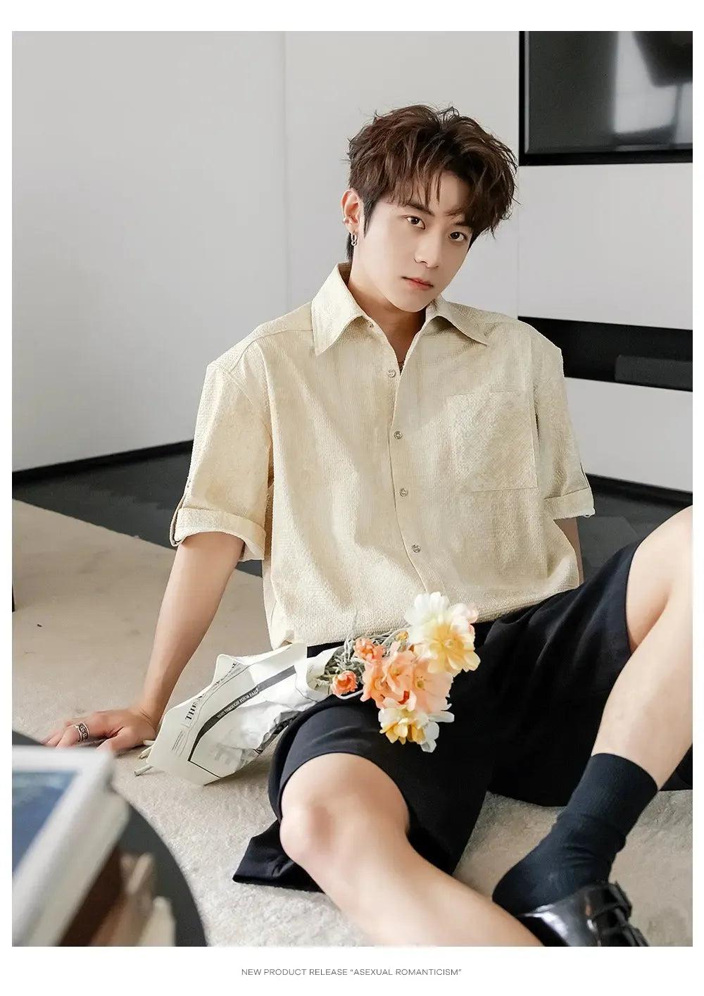 Chuan Chic Textured S/S Shirt-korean-fashion-Shirt-Chuan's Closet-OH Garments