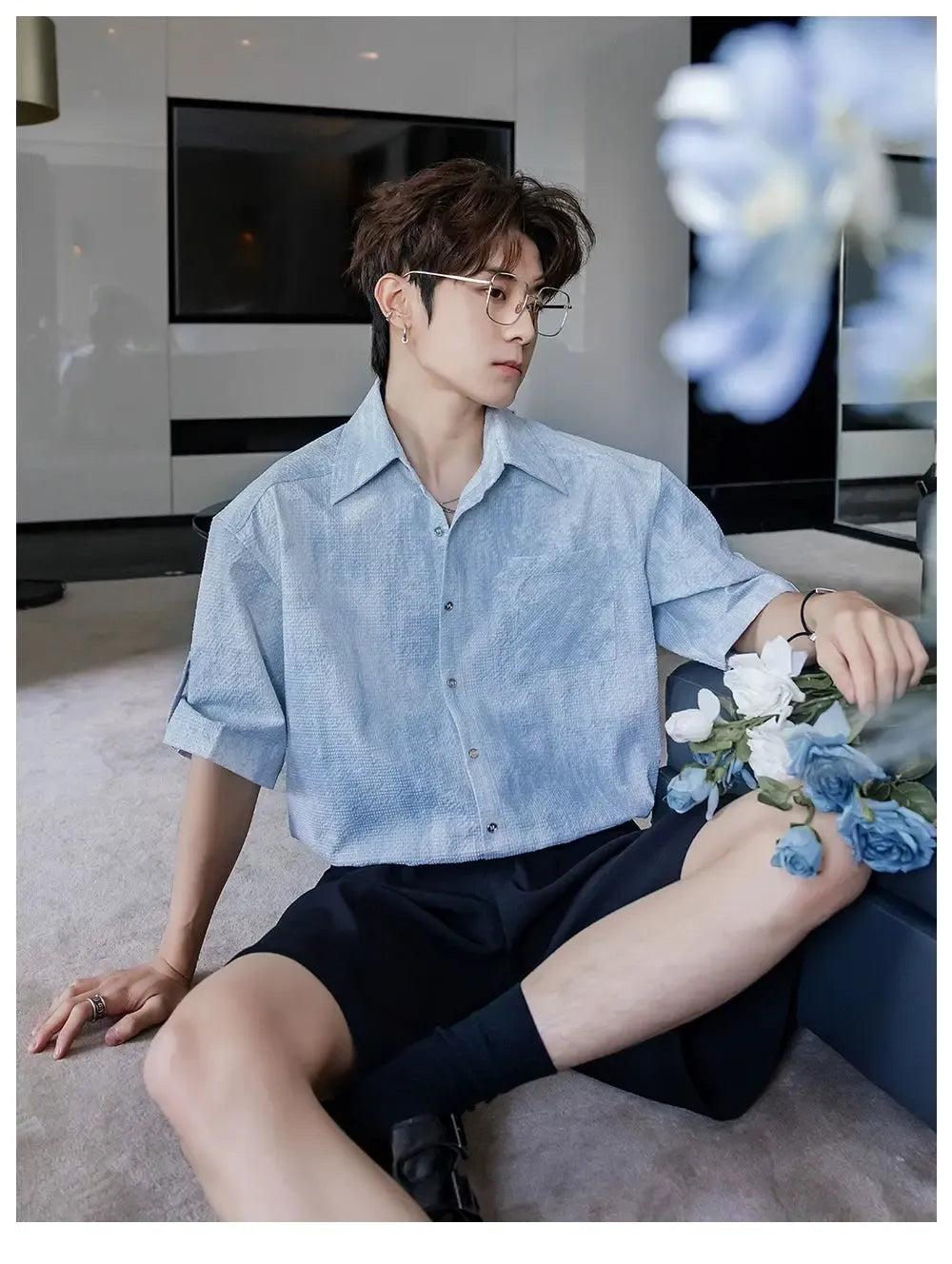 Chuan Chic Textured S/S Shirt-korean-fashion-Shirt-Chuan's Closet-OH Garments