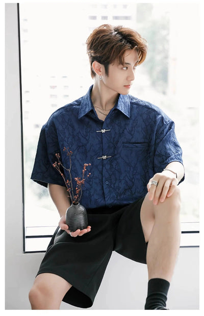 Chuan Chinese Style Textured Shirt-korean-fashion-Shirt-Chuan's Closet-OH Garments