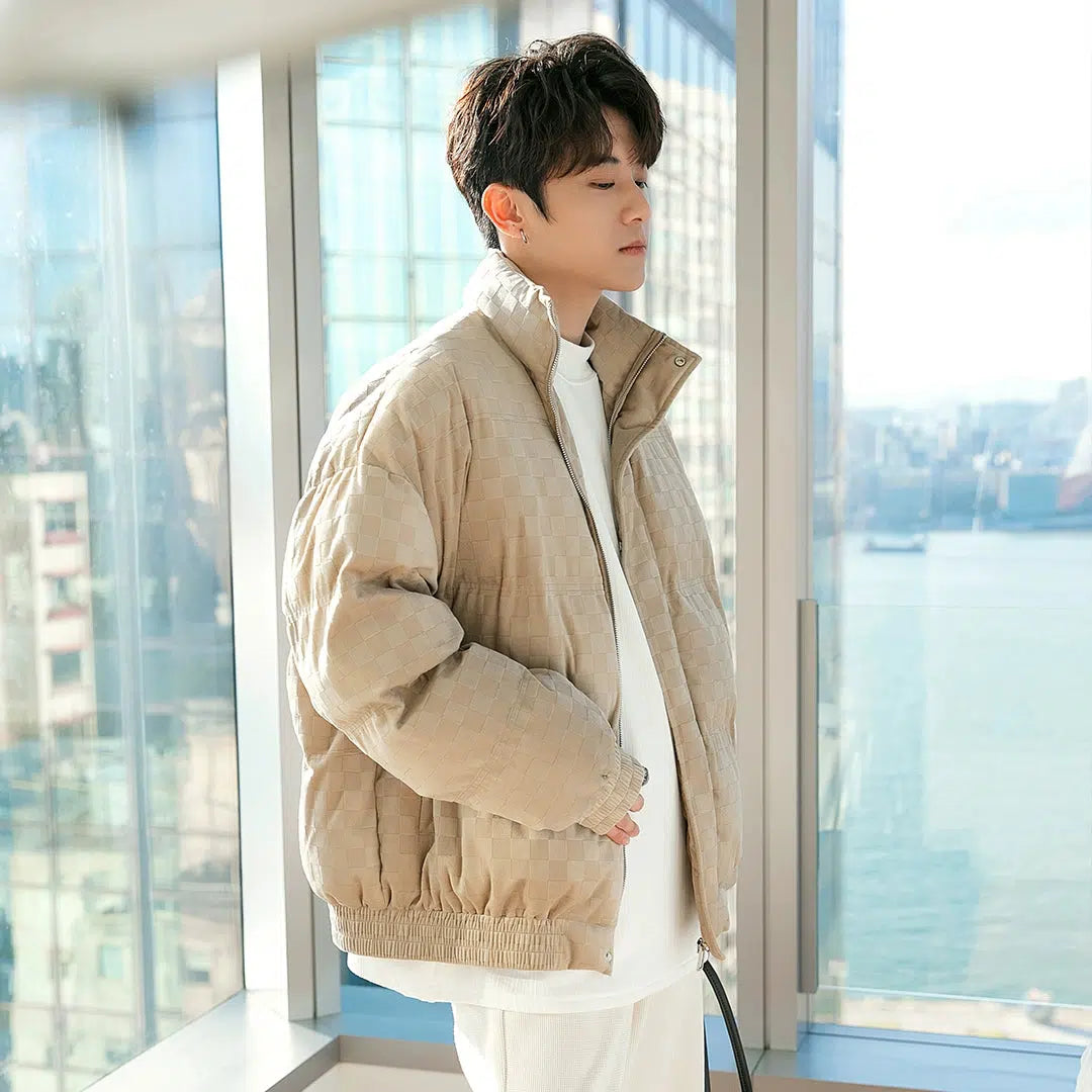 Chuan Classic Grid Puffer Jacket-korean-fashion-Jacket-Chuan's Closet-OH Garments