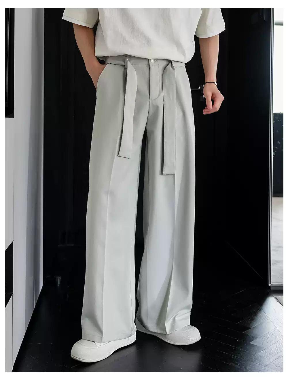 Chuan Cloth Belt Waist Trousers-korean-fashion-Trousers-Chuan's Closet-OH Garments
