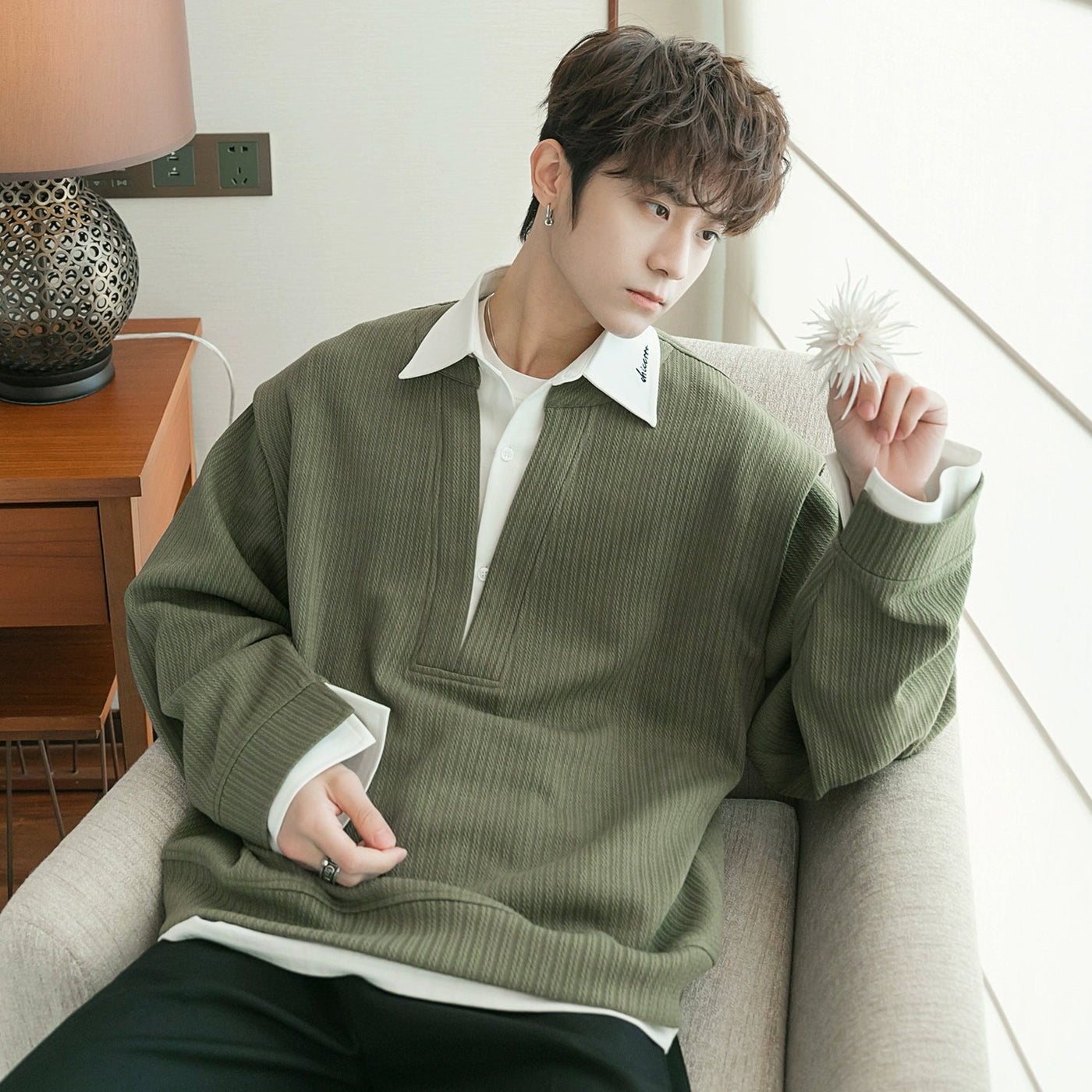 Chuan Collared Layer Ribbed Jacket-korean-fashion-Jacket-Chuan's Closet-OH Garments