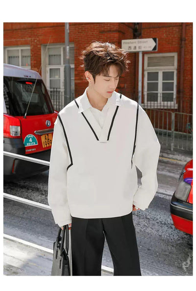 Chuan College Style Two-Piece Contrast Polo-korean-fashion-Polo-Chuan's Closet-OH Garments