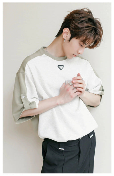 Chuan Color Blocked Half-Sleeve T-Shirt-korean-fashion-T-Shirt-Chuan's Closet-OH Garments