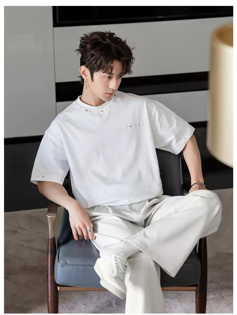 Chuan Color Stitches T-Shirt-korean-fashion-T-Shirt-Chuan's Closet-OH Garments