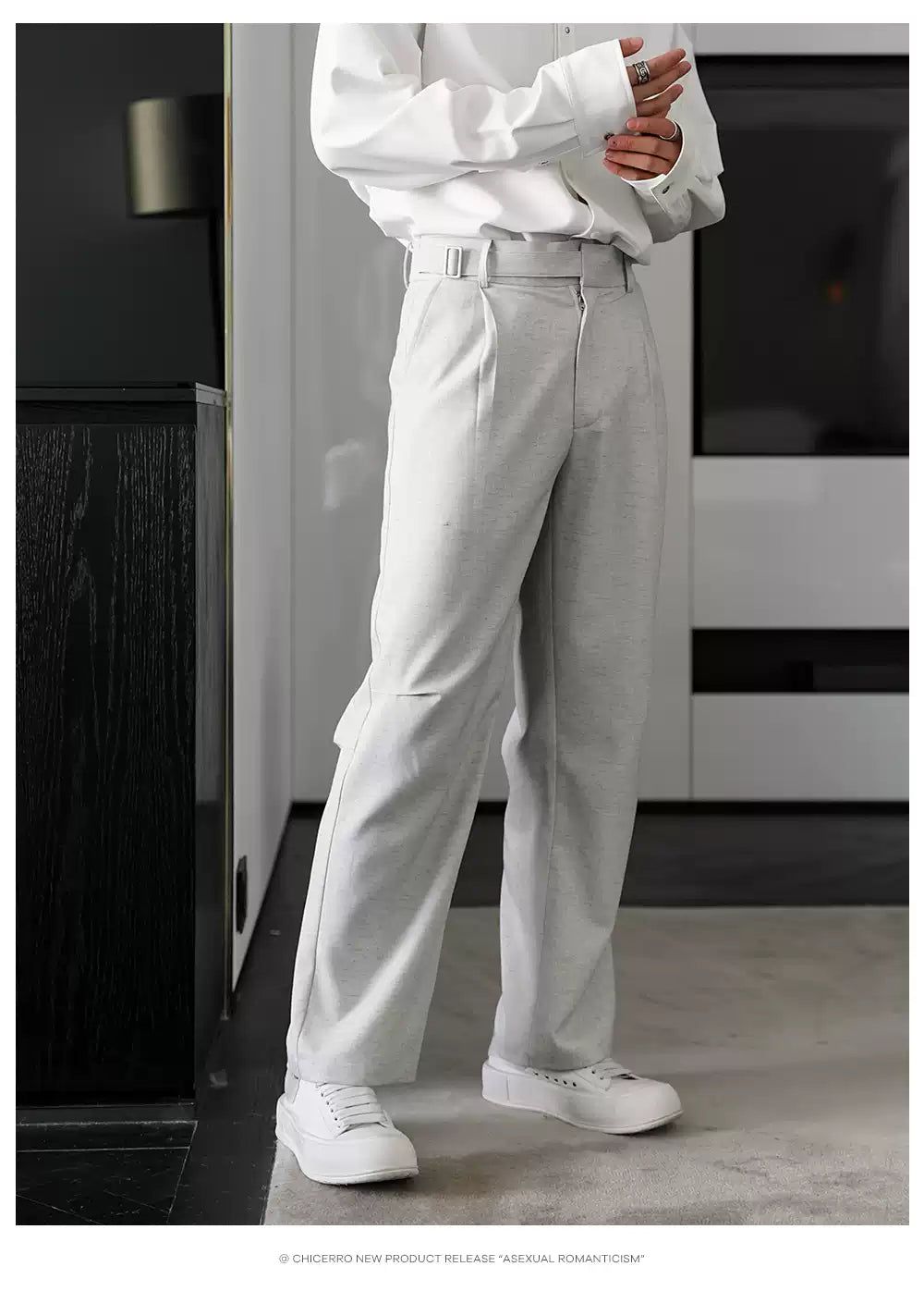 Chuan Comfy Belted Slim Fit Trousers-korean-fashion-Trousers-Chuan's Closet-OH Garments