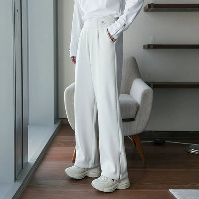 Chuan Comfy Zip Slit Straight Pants-korean-fashion-Pants-Chuan's Closet-OH Garments