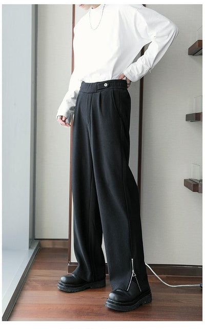 Chuan Comfy Zip Slit Straight Pants-korean-fashion-Pants-Chuan's Closet-OH Garments