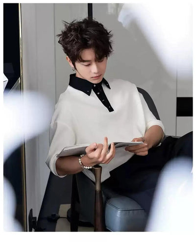 Chuan Contrast Buttoned Collar Polo-korean-fashion-Polo-Chuan's Closet-OH Garments