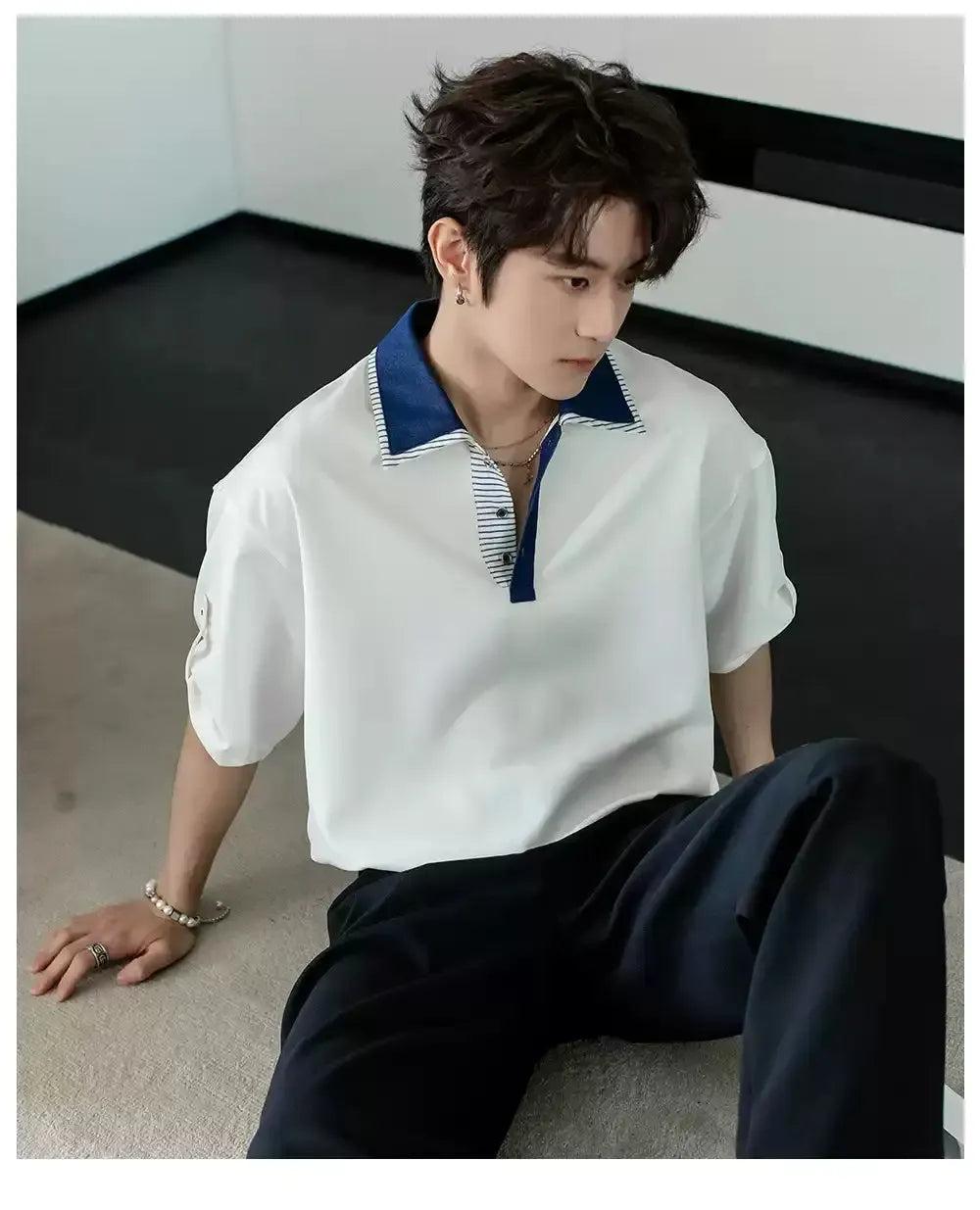 Chuan Contrast Color Collar Polo-korean-fashion-Polo-Chuan's Closet-OH Garments