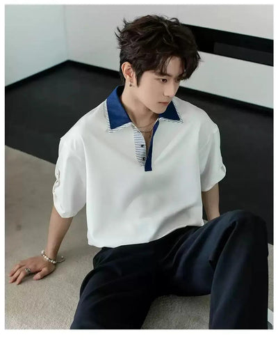 Chuan Contrast Color Collar Polo-korean-fashion-Polo-Chuan's Closet-OH Garments
