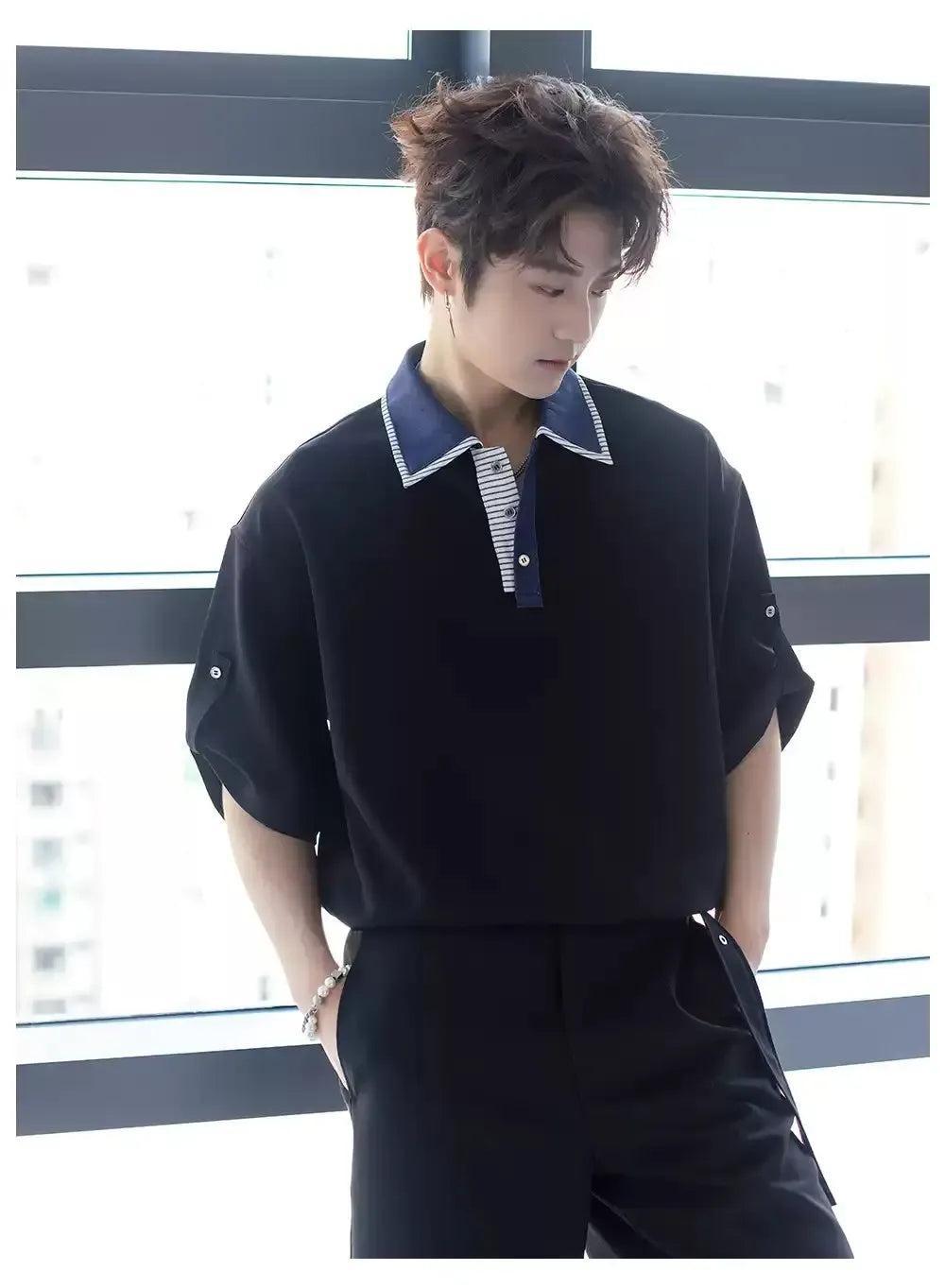 Chuan Contrast Color Collar Polo-korean-fashion-Polo-Chuan's Closet-OH Garments