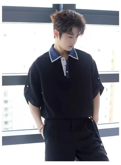 Chuan Contrast Color Collar Polo-korean-fashion-Polo-Chuan's Closet-OH Garments