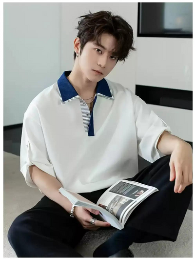 Chuan Contrast Color Collar Polo-korean-fashion-Polo-Chuan's Closet-OH Garments