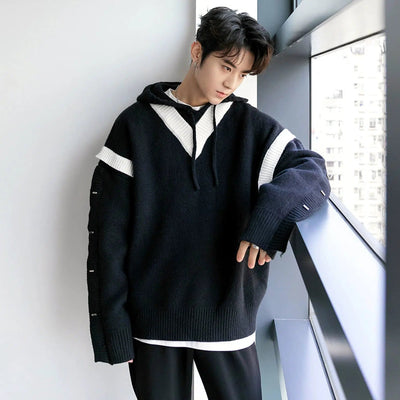 Chuan Contrast Drawstring Hooded Sweater-korean-fashion-Sweater-Chuan's Closet-OH Garments