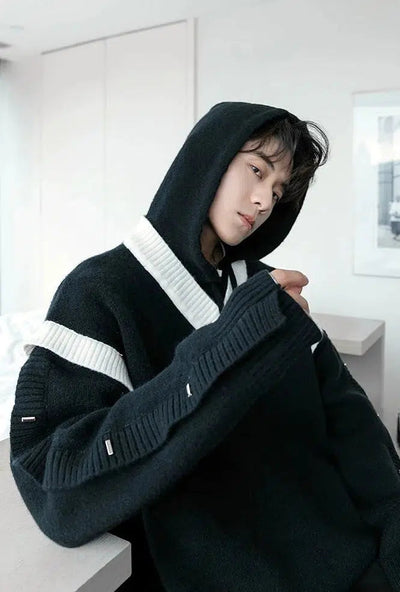 Chuan Contrast Drawstring Hooded Sweater-korean-fashion-Sweater-Chuan's Closet-OH Garments