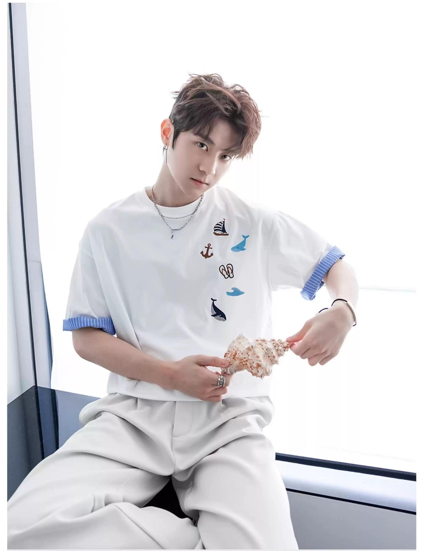 Chuan Contrast Hem Sleeve T-Shirt-korean-fashion-T-Shirt-Chuan's Closet-OH Garments