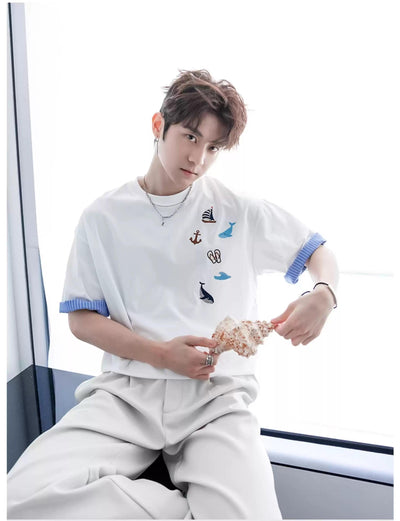 Chuan Contrast Hem Sleeve T-Shirt-korean-fashion-T-Shirt-Chuan's Closet-OH Garments