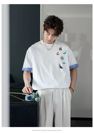 Chuan Contrast Hem Sleeve T-Shirt-korean-fashion-T-Shirt-Chuan's Closet-OH Garments