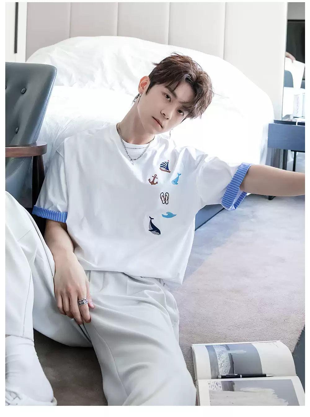 Chuan Contrast Hem Sleeve T-Shirt-korean-fashion-T-Shirt-Chuan's Closet-OH Garments