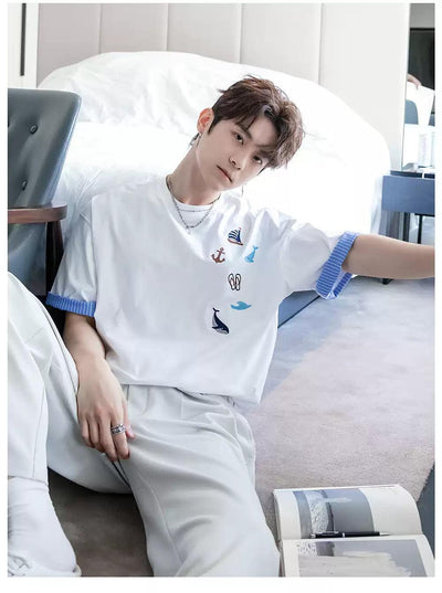 Chuan Contrast Hem Sleeve T-Shirt-korean-fashion-T-Shirt-Chuan's Closet-OH Garments