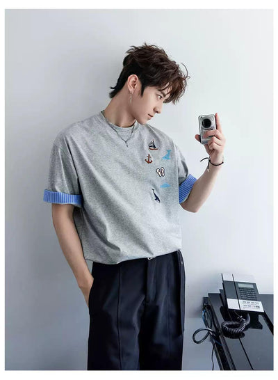 Chuan Contrast Hem Sleeve T-Shirt-korean-fashion-T-Shirt-Chuan's Closet-OH Garments