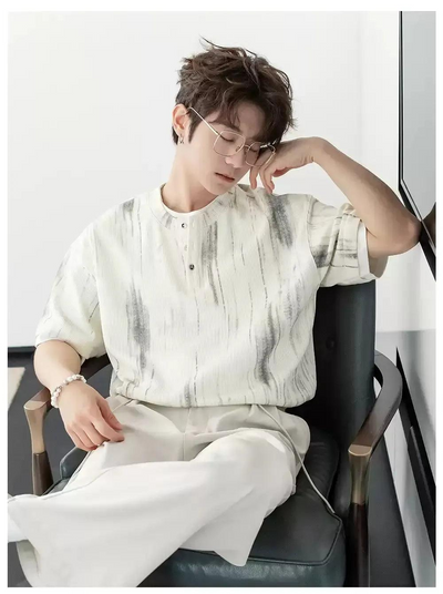 Chuan Contrast Ink Textured T-Shirt-korean-fashion-T-Shirt-Chuan's Closet-OH Garments