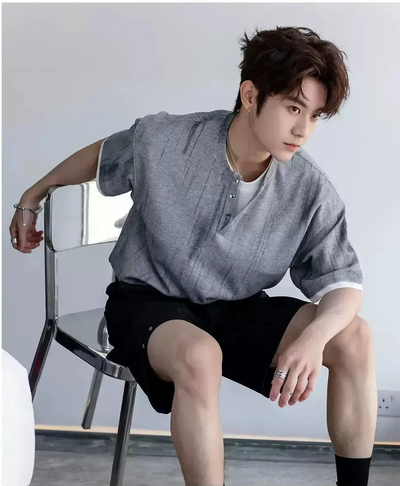 Chuan Contrast Ink Textured T-Shirt-korean-fashion-T-Shirt-Chuan's Closet-OH Garments