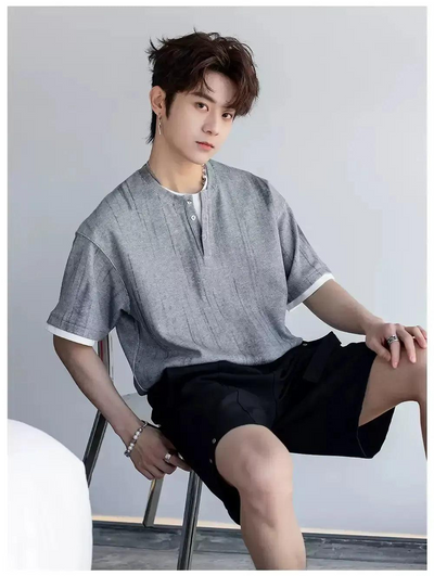 Chuan Contrast Ink Textured T-Shirt-korean-fashion-T-Shirt-Chuan's Closet-OH Garments