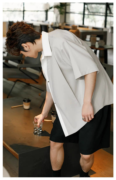 Chuan Contrast Layered Casual Shirt-korean-fashion-Shirt-Chuan's Closet-OH Garments