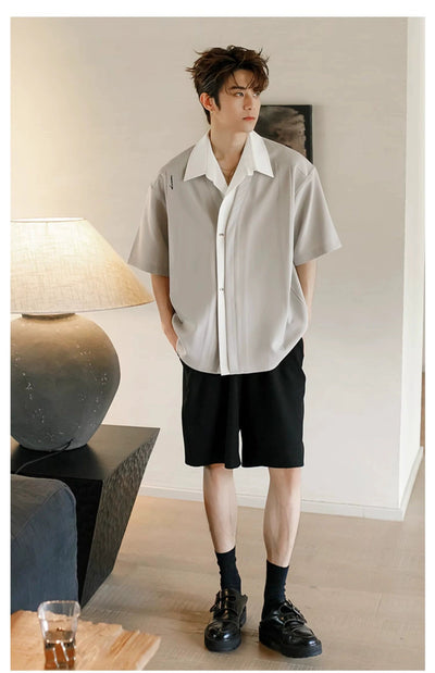 Chuan Contrast Layered Casual Shirt-korean-fashion-Shirt-Chuan's Closet-OH Garments