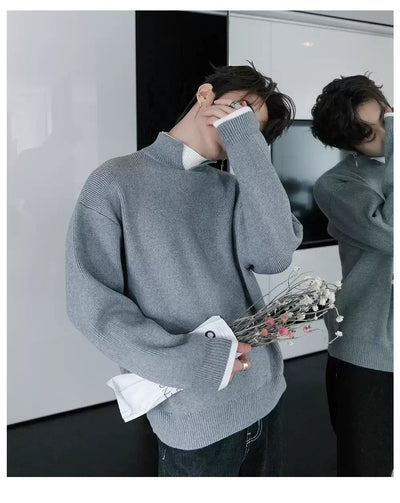 Chuan Contrast Layered Knit Mockneck-korean-fashion-Mockneck-Chuan's Closet-OH Garments