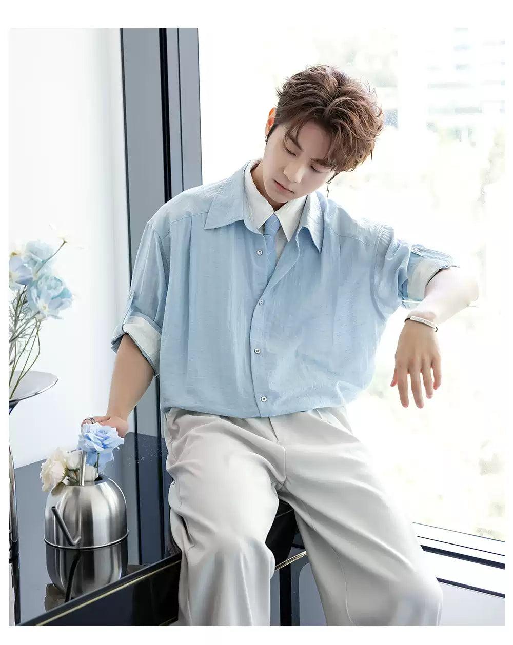 Chuan Contrast Layered Shirt-korean-fashion-Shirt-Chuan's Closet-OH Garments
