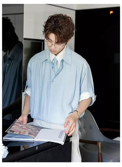 Chuan Contrast Layered Shirt-korean-fashion-Shirt-Chuan's Closet-OH Garments