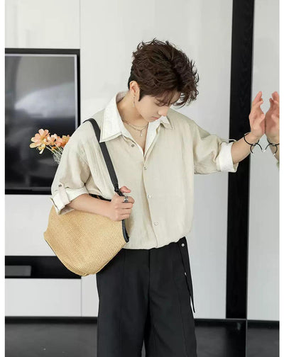 Chuan Contrast Layered Shirt-korean-fashion-Shirt-Chuan's Closet-OH Garments