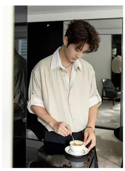 Chuan Contrast Layered Shirt-korean-fashion-Shirt-Chuan's Closet-OH Garments