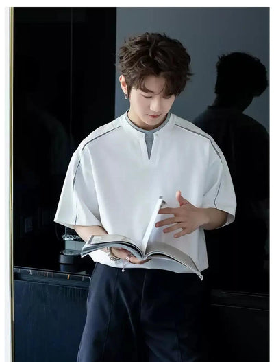 Chuan Contrast Layered T-Shirt-korean-fashion-T-Shirt-Chuan's Closet-OH Garments