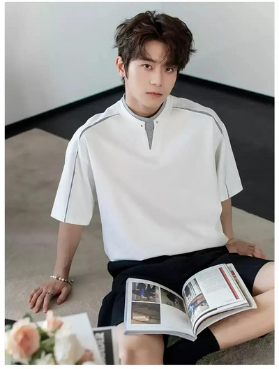 Chuan Contrast Layered T-Shirt-korean-fashion-T-Shirt-Chuan's Closet-OH Garments