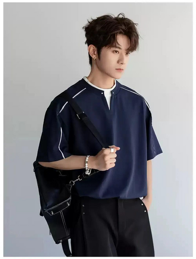 Chuan Contrast Layered T-Shirt-korean-fashion-T-Shirt-Chuan's Closet-OH Garments