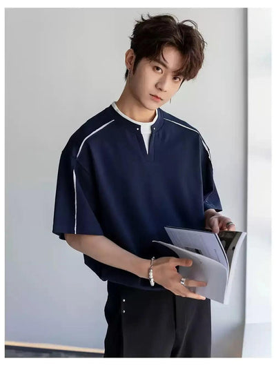 Chuan Contrast Layered T-Shirt-korean-fashion-T-Shirt-Chuan's Closet-OH Garments