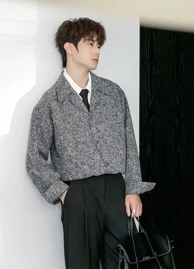 Chuan Contrast Layered Tweed Shirt-korean-fashion-Shirt-Chuan's Closet-OH Garments