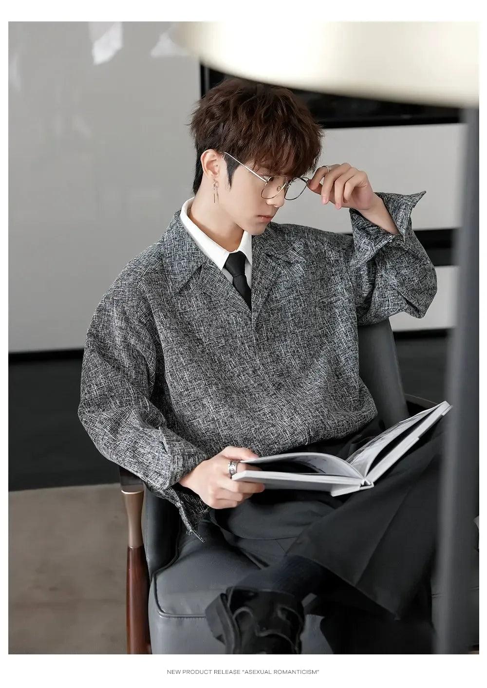 Chuan Contrast Layered Tweed Shirt-korean-fashion-Shirt-Chuan's Closet-OH Garments
